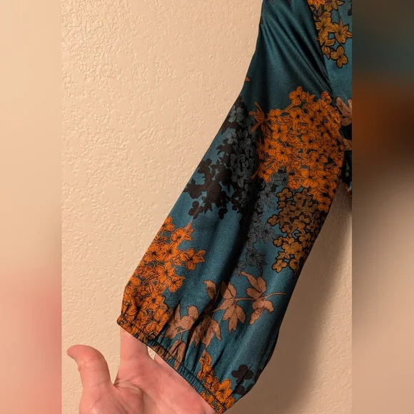 Baltic Born Teal and Rust Floral Long Sleeve Dress - Picture 7 of 10